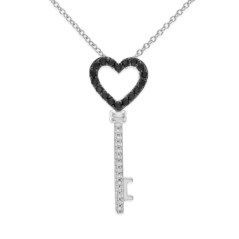 1/5 ct. tw. Black &amp; White Diamond Heart Key Pendant in Sterling Silver