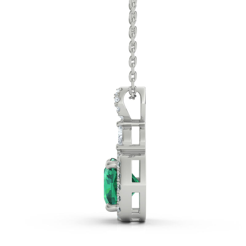 Lab Created Emerald Pendant with Lab Created White Sapphires in Sterling Silver 