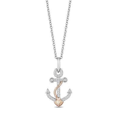 Ariel Diamond Anchor Pendant in Sterling Silver & 10K Rose Gold (1/10 ct. tw.)