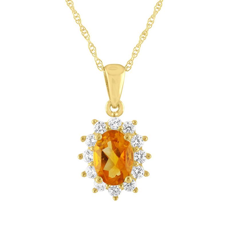 Citrine &amp; Lab Created White Sapphire Pendant in 10K Yellow Gold