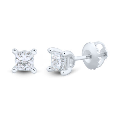 Lab Grown Diamond Stud Earrings with Princess-Cut Solitaires in 14K Gold (1/2 ct. tw.)