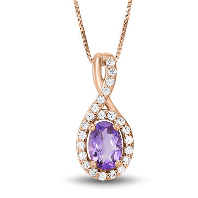 Oval Amethyst & Lab Created White Sapphire Pendant in 10K Rose Gold