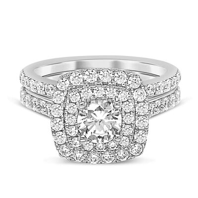 Lab Grown Diamond Bridal Set with Cushion Halo in 14K White Gold (1 1/2 ct. tw.)