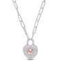 Morganite and Lab Created White Sapphire Heart Necklace in Sterling Silver