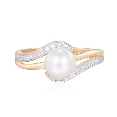 Freshwater Cultured Pearl and Diamond Ring in 10K Yellow Gold (1/10 ct. tw.) 