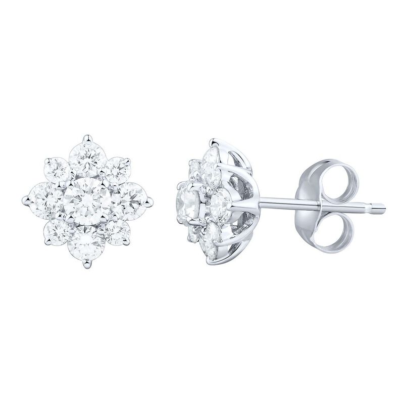 Lab Grown Diamond Flower Stud Earrings in 14K White Gold &#40;3/4 ct. tw.&#41;