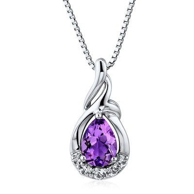 Amethyst and Lab Created White Sapphire Pendant in Sterling Silver
