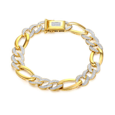 Men’s Figaro Link Bracelet with Diamonds in 10K Yellow Gold (1 ct. tw.)