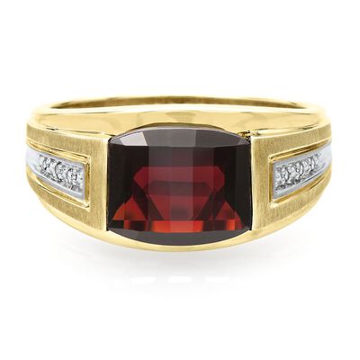 Men's Garnet & Diamond Ring in 10K Yellow Gold