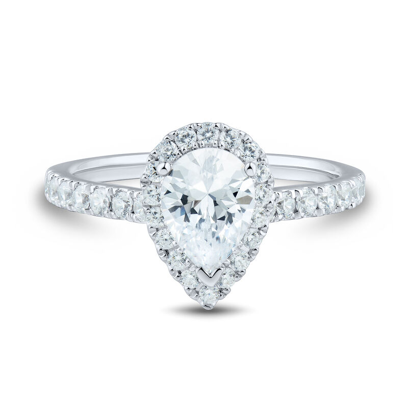 Pear Shaped Diamond Ring, Pear Lab Grown Diamond Halo Engagement Ring