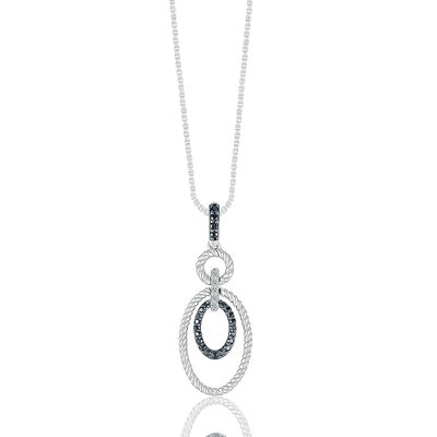 Black and White Diamond Oval Twist Pendant in Sterling Silver (1/5 ct. tw.)