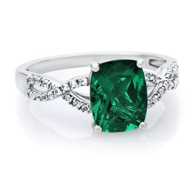 Lab Created Emerald & White Sapphire Ring in Sterling Silver