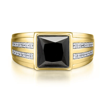 Onyx & Diamond Ring in 10K White & Yellow Gold (1/7 ct. tw.)