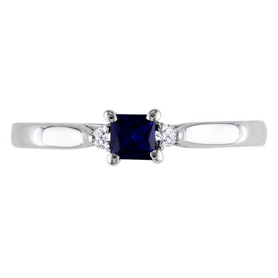 Lab Created Blue Sapphire & Diamond Ring in Sterling Silver