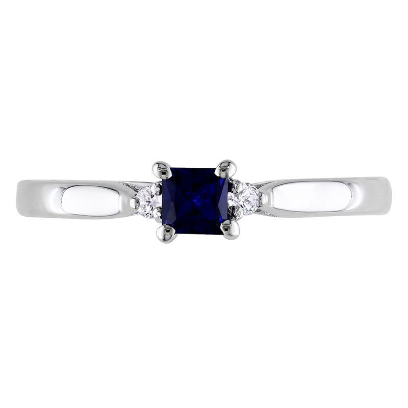 Lab Created Blue Sapphire &amp; Diamond Ring in Sterling Silver
