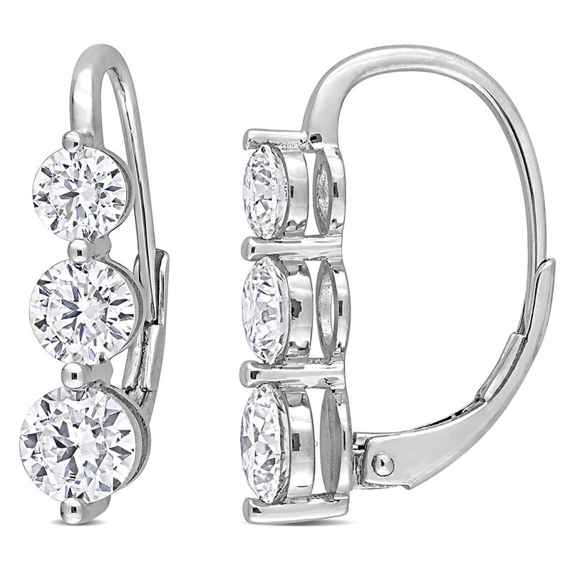 Moissanite Three-Stone Drop Earrings in Sterling Silver &#40;2 1/4 ct. tw.&#41;
