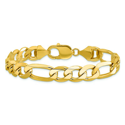 Solid Flat Figaro Bracelet in 14K Yellow Gold, 10MM, 8”
