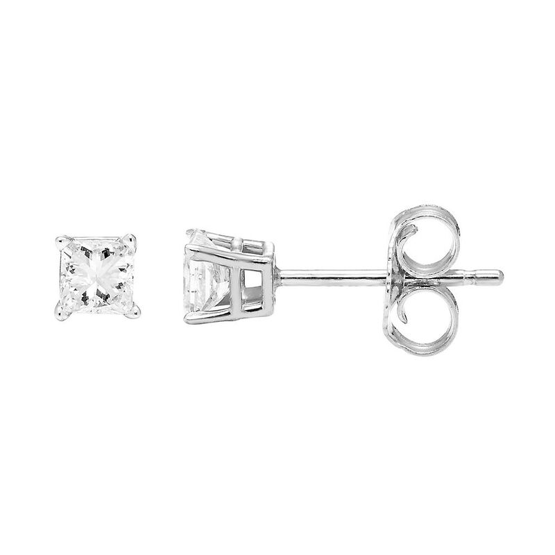 Princess-Cut Diamond Stud Earrings with Four Prongs in 14K Gold