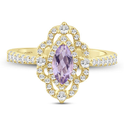 Margaux Rose de France Amethyst Engagement Ring with Diamonds in 14K Gold (3/4 ct. tw.)