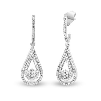 Diamond Double Drop Dangle Earring in 10K White Gold (1/3 ct. tw.)