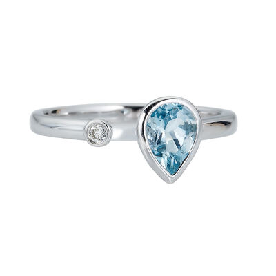Aquamarine & Diamond Ring in 10K White Gold
