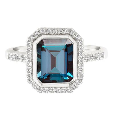 Alexandrite and Lab-Created Diamond Ring in 10K White Gold (1/5 ct. tw.)