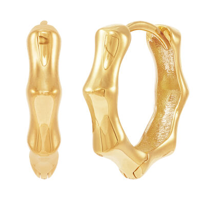 Bamboo Huggie Hoop Earrings in 14K Yellow Gold
