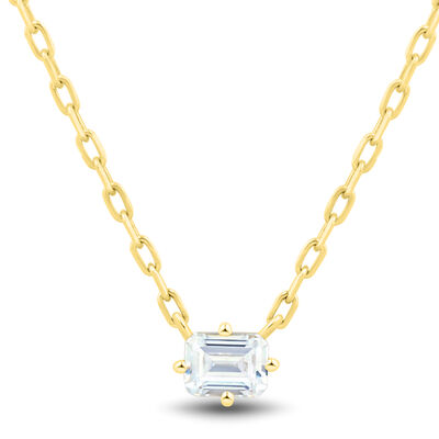 Lab Grown Diamond Emerald-Cut East-West Solitaire Necklace in 10K Yellow Gold (1/4 ct. tw.)