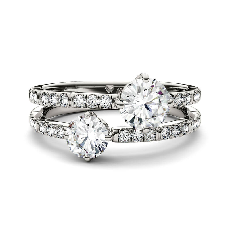Round Moissanite Ring with Double Row in 14K White Gold &#40;1 5/8 ct. tw.&#41;