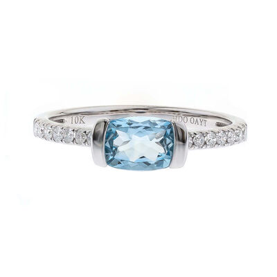 Aquamarine & 1/7 ct. tw. Diamond Ring in 10K White Gold