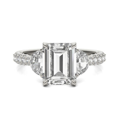 Emerald-Cut Lab Created Moissanite Engagement Ring in 14K White Gold