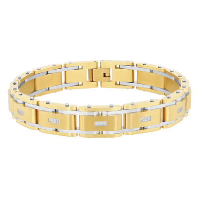 Men's Diamond Bracelet in Yellow Gold-Tone Ion-Plated Stainless Steel, 8.5