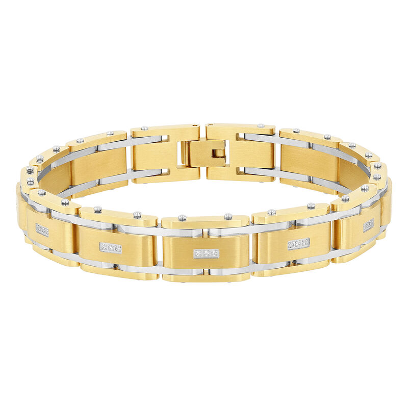 Men&#39;s Diamond Bracelet in Yellow Gold-Tone Ion-Plated Stainless Steel, 8.5&quot; &#40;1/10 ct. tw.&#41;