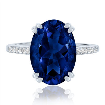 Lab-Created Blue Sapphire and Lab-Created White Sapphire Cocktail Ring in Sterling Silver