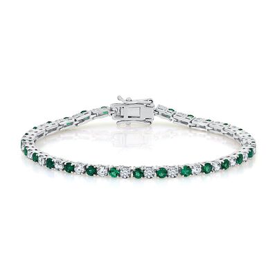 Lab-Created Emerald & White Sapphire Bracelet in Sterling Silver