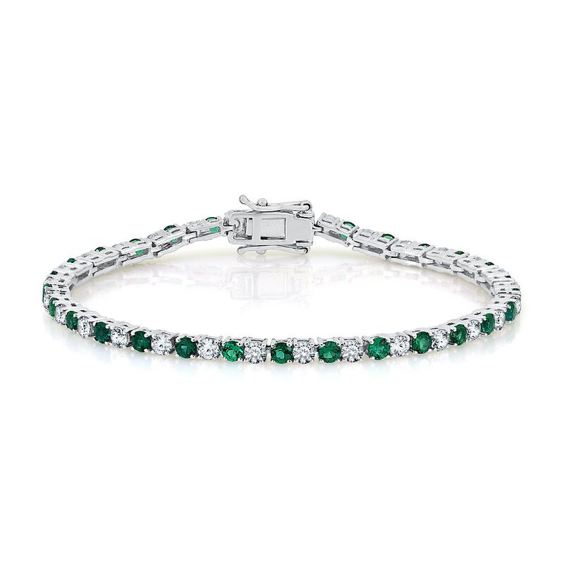 Lab Created Emerald &amp; White Sapphire Bracelet in Sterling Silver