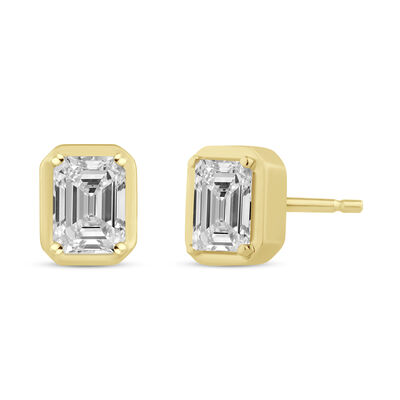 Lab Grown Diamond Emerald-Cut Bezel Earrings in 14K Yellow Gold (1/2 ct. tw.)