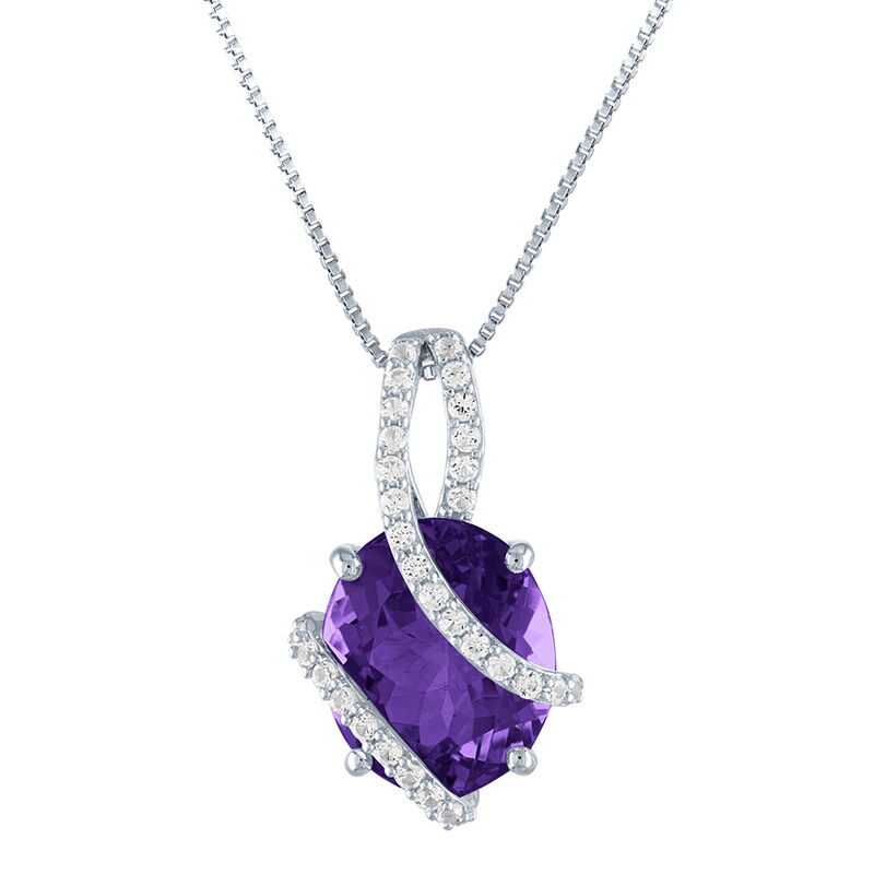 Amethyst &amp; Lab Created White Sapphire Pendant in Sterling Silver