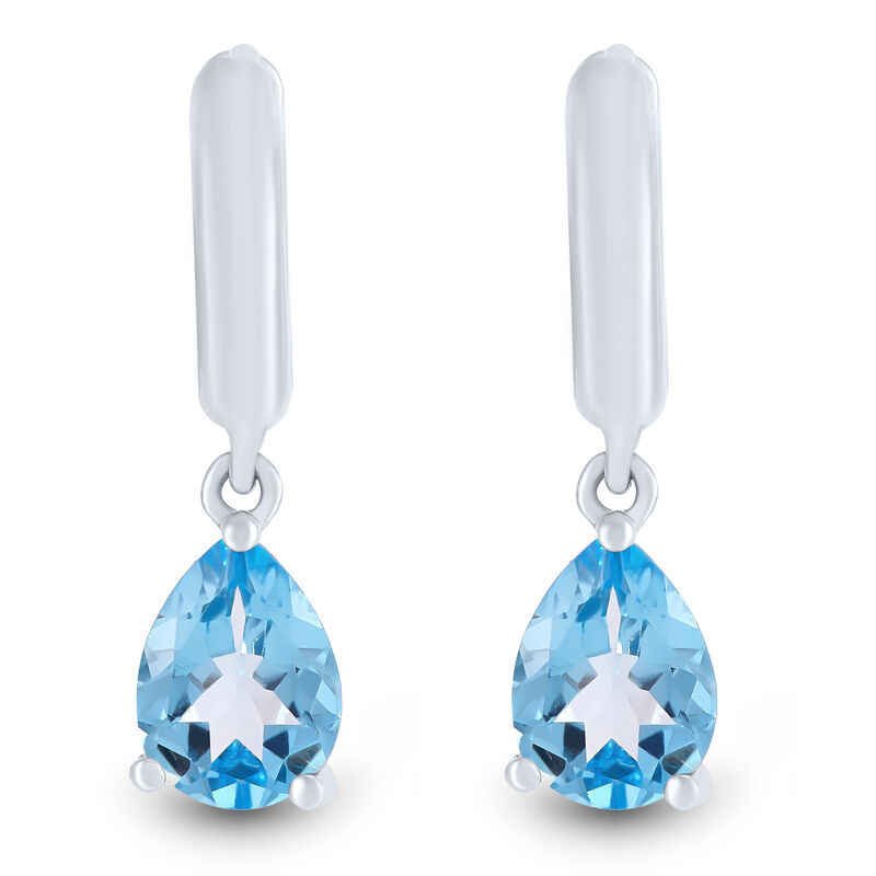 Pear-Shaped Blue Topaz Dangle Hoop Earrings in Sterling Silver