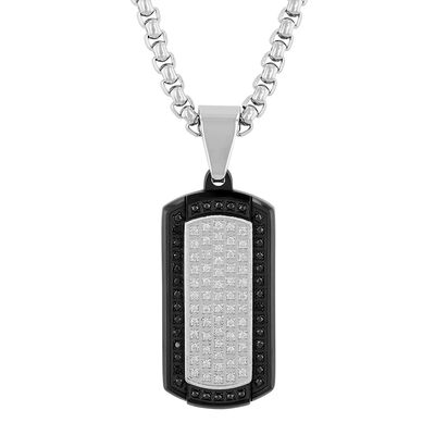 Men’s Black and White Diamond Dog Tag in Stainless Steel (1/2 ct. tw.)