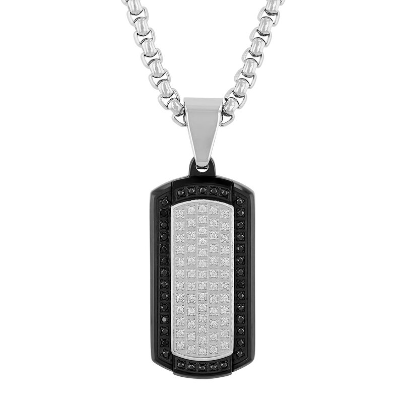 Men&rsquo;s Black and White Diamond Dog Tag in Stainless Steel &#40;1/2 ct. tw.&#41;