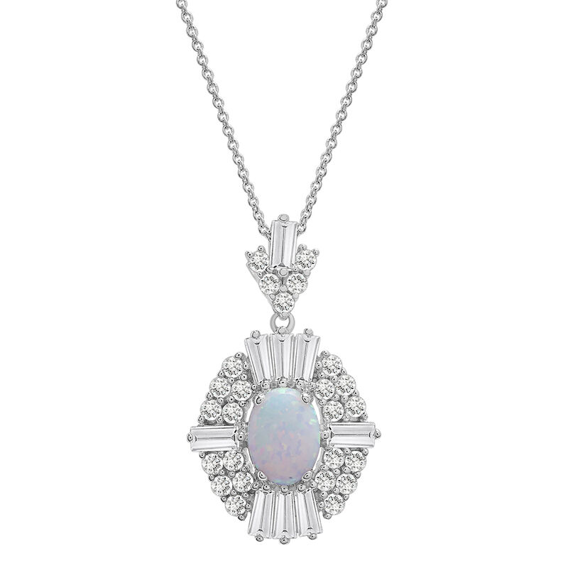 Lab Created Opal Pendant with Lab Created White Sapphires in Sterling Silver