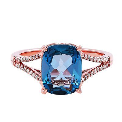 London Blue Topaz & 1/10 ct. tw. Diamond Ring in 10K Rose Gold