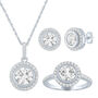 Round Lab Created White Sapphire Halo Earring, Pendant &amp; Ring Set in Sterling Silver