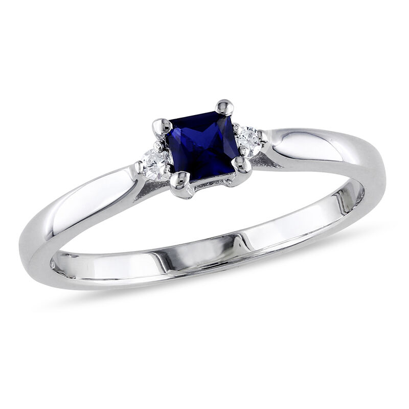 Lab Created Blue Sapphire &amp; Diamond Ring in Sterling Silver