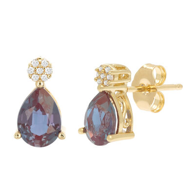 Birthstone and Diamond Accent Earrings in 10K Gold