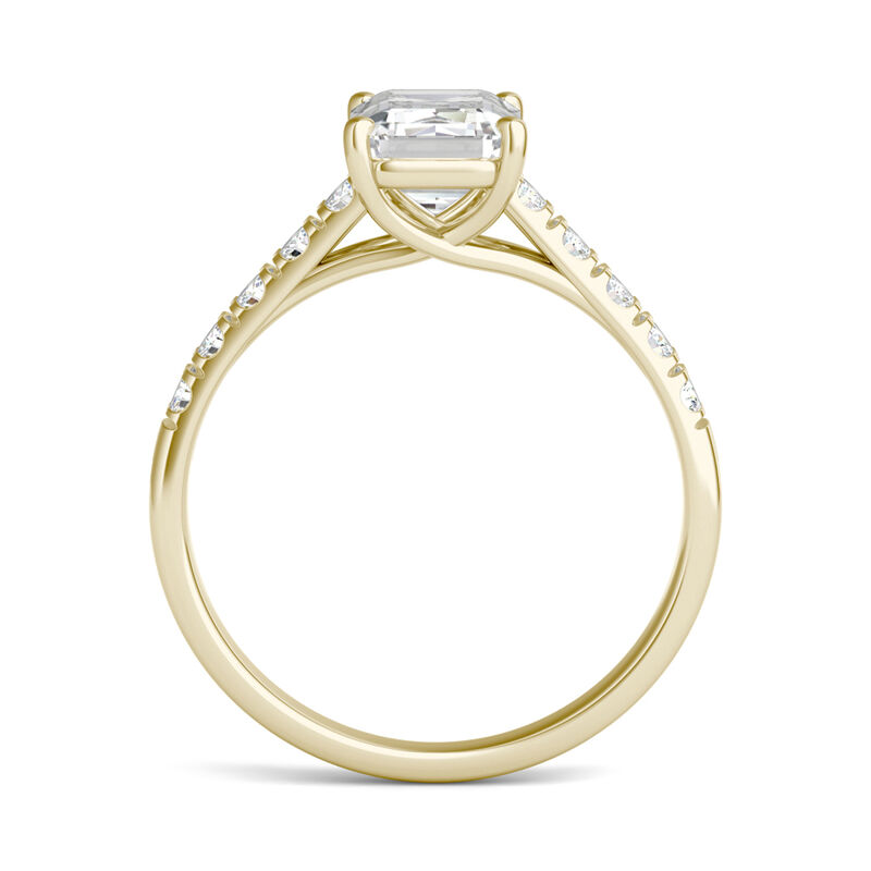 Emerald-Cut Lab Created Moissanite Ring with Side-Stones in 14K Yellow Gold