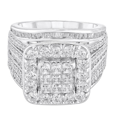 Wide-Band Diamond Engagement Ring with Cushion Cluster in 10K White Gold (3 ct. tw.)