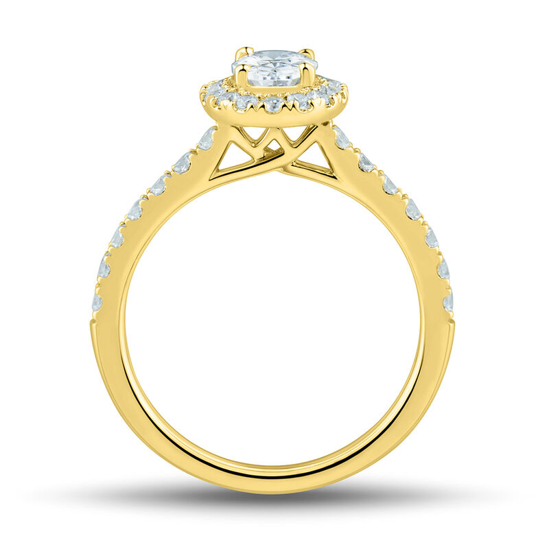lab grown diamond oval engagement ring with halo in 14k yellow gold &#40;1 1/4 ct. tw.&#41;