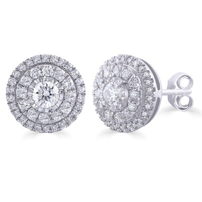 Diamond Double Halo Stud Earrings in 10K White Gold (1 ct. tw.)